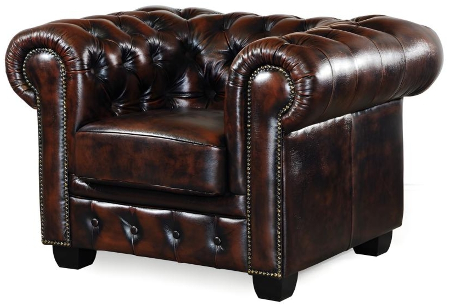 Chesterfield Ledersessel BRENTON - Büffelleder - Braun Bild 1