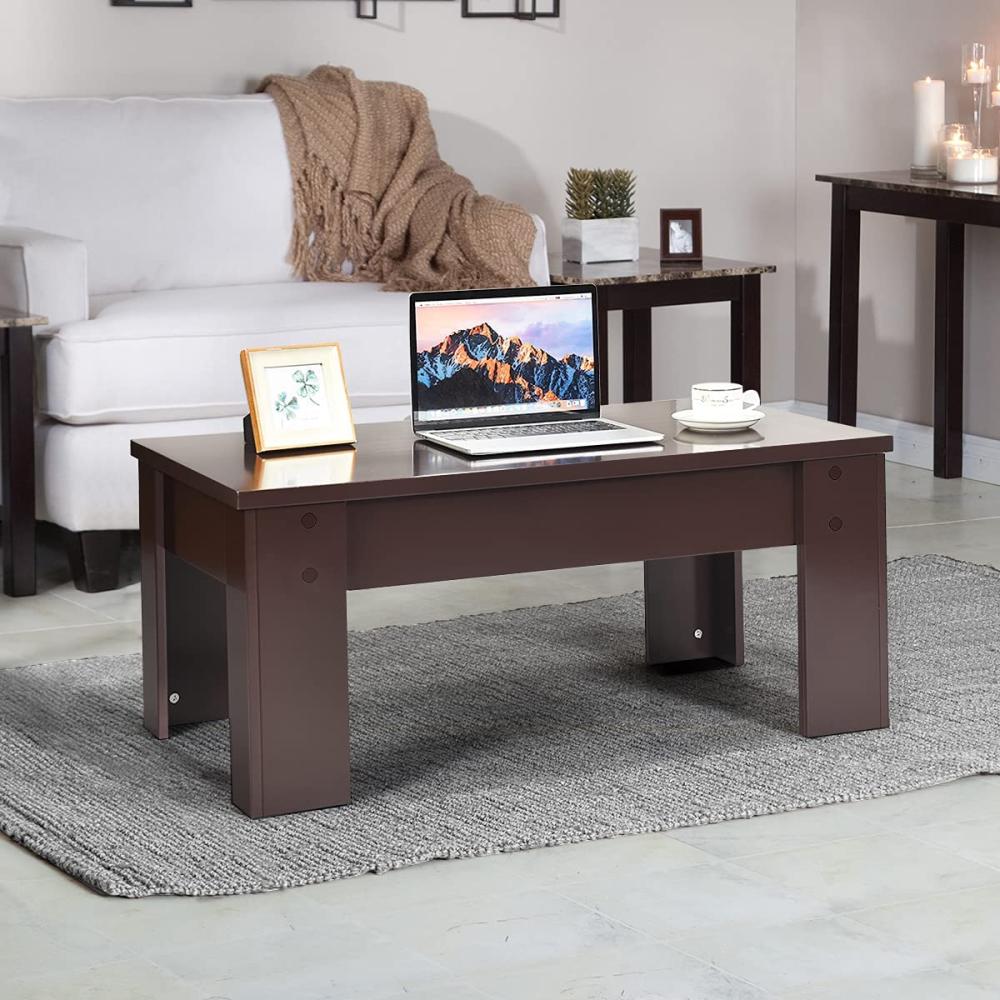 COSTWAY Couchtisch mit erhöhter Tischplatte & Ablagefach Sofatisch höhenverstellbar Kaffeetisch  Beistelltisch für Wohnzimmer Balkon & Flur Braun Bild 1