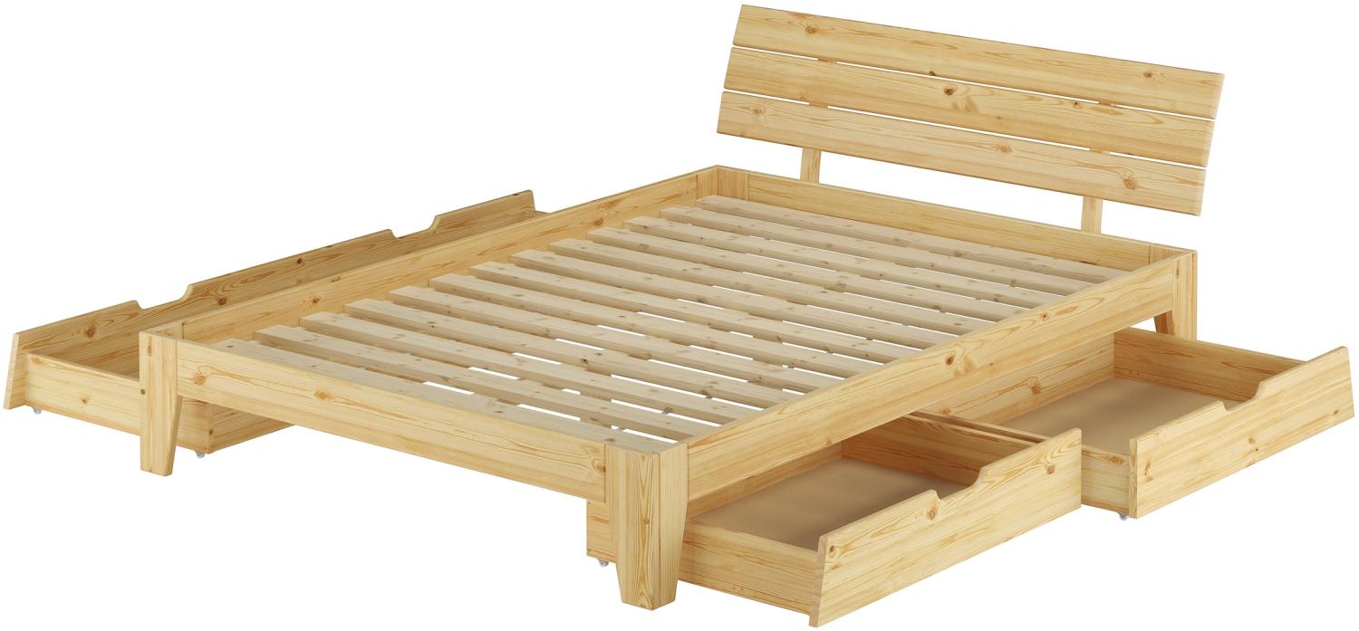 Breites Futonbett Doppelbett Ehebett Kiefer massiv natur 160x200 Zubehör wählbar V-60.62S8-16mit Rollrost und 3-teiligem Bettkasten-Set Bild 1