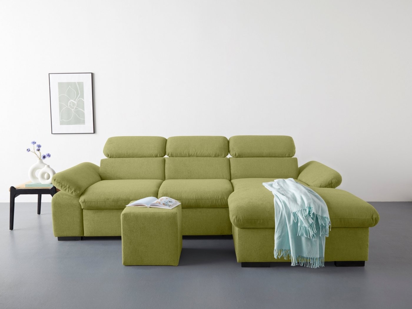 COTTA Ecksofa Lola L-Form mit Kopfteilfunktion & Hocker, Set, wahlweise mit Bettfunktion, Bettkasten & Armteilverstellung Bild 1