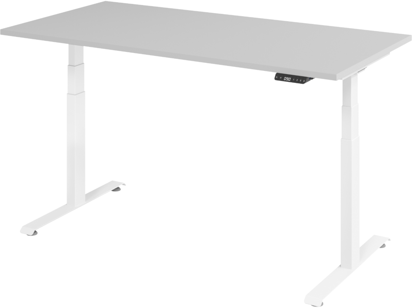 bümö höhenverstellbarer Schreibtisch 160x80 cm in grau, Gestell weiß - Höhenverstellbar Elektrisch Stehpult mit 3-fach Speicher, Computertisch, Ergonomischer Steh-Sitz Tisch, Bürotisch, LXK65-16-5-W Bild 1