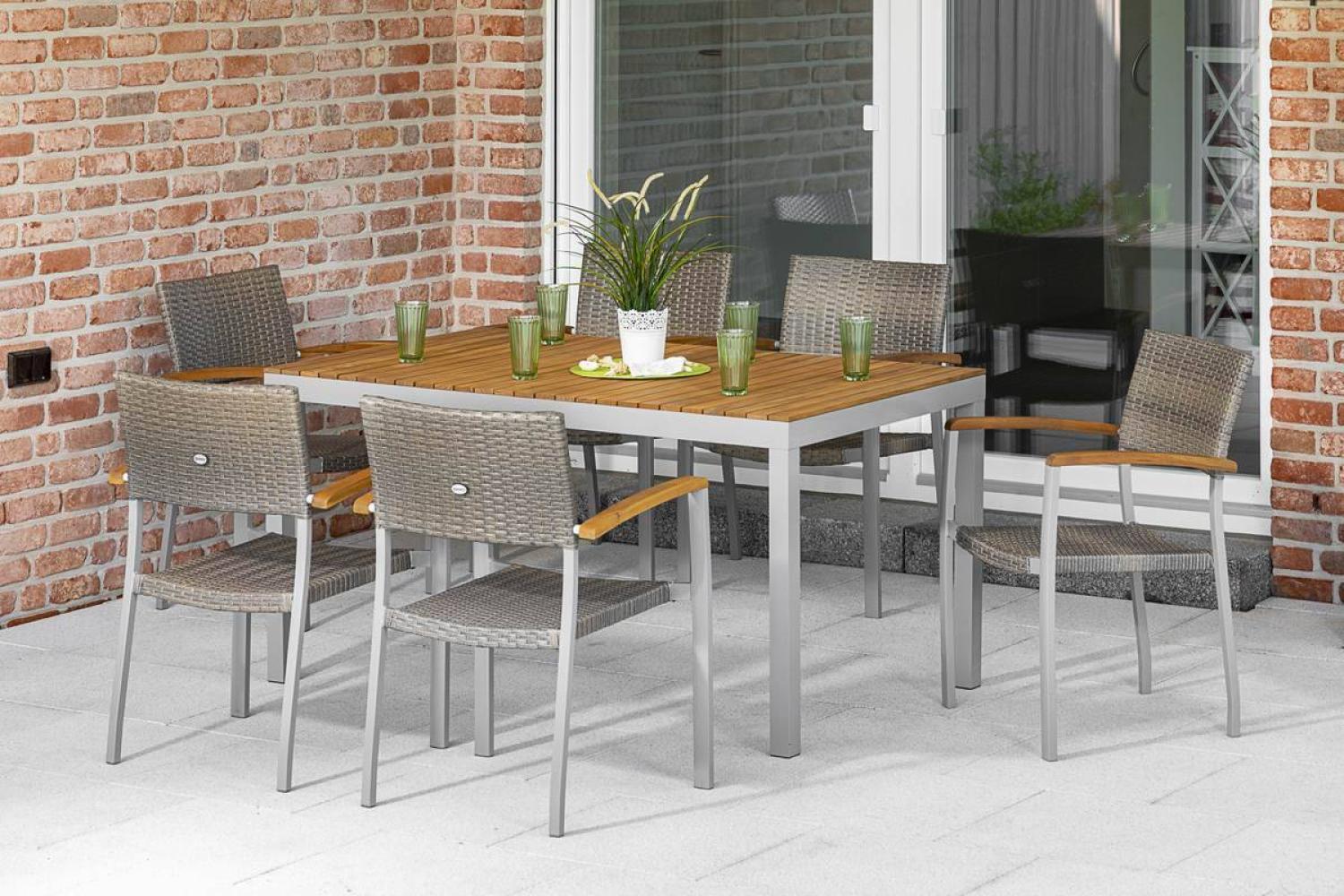 YOURSOL by Merxx Gartenmöbel Set Silano 6 Personen mit Tisch 150 x 90 cm, Stapelstühle, Grau Bild 1