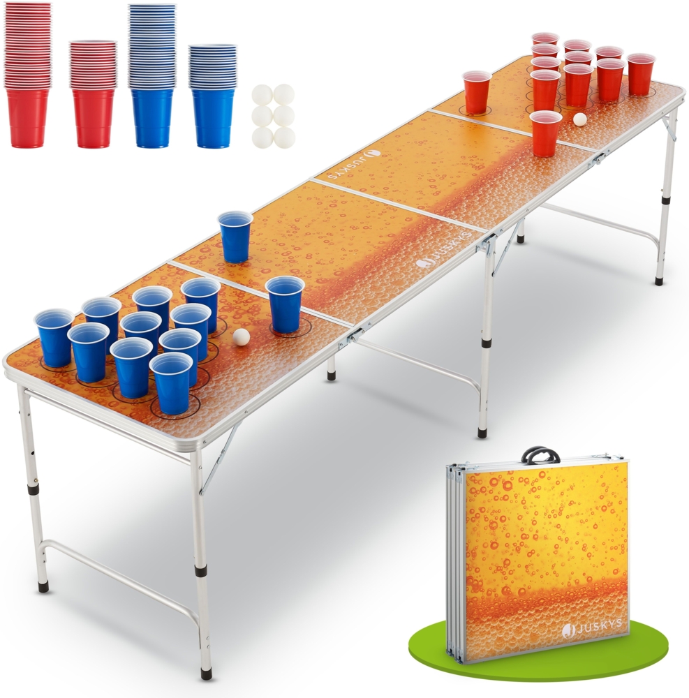 Juskys Beer Pong Tisch Piwo - Bier Trinkspiel Set Becher Bälle - klappbar Bierpongtisch Beerpong Bierpong Spiel - Gelb, Orange Bild 1