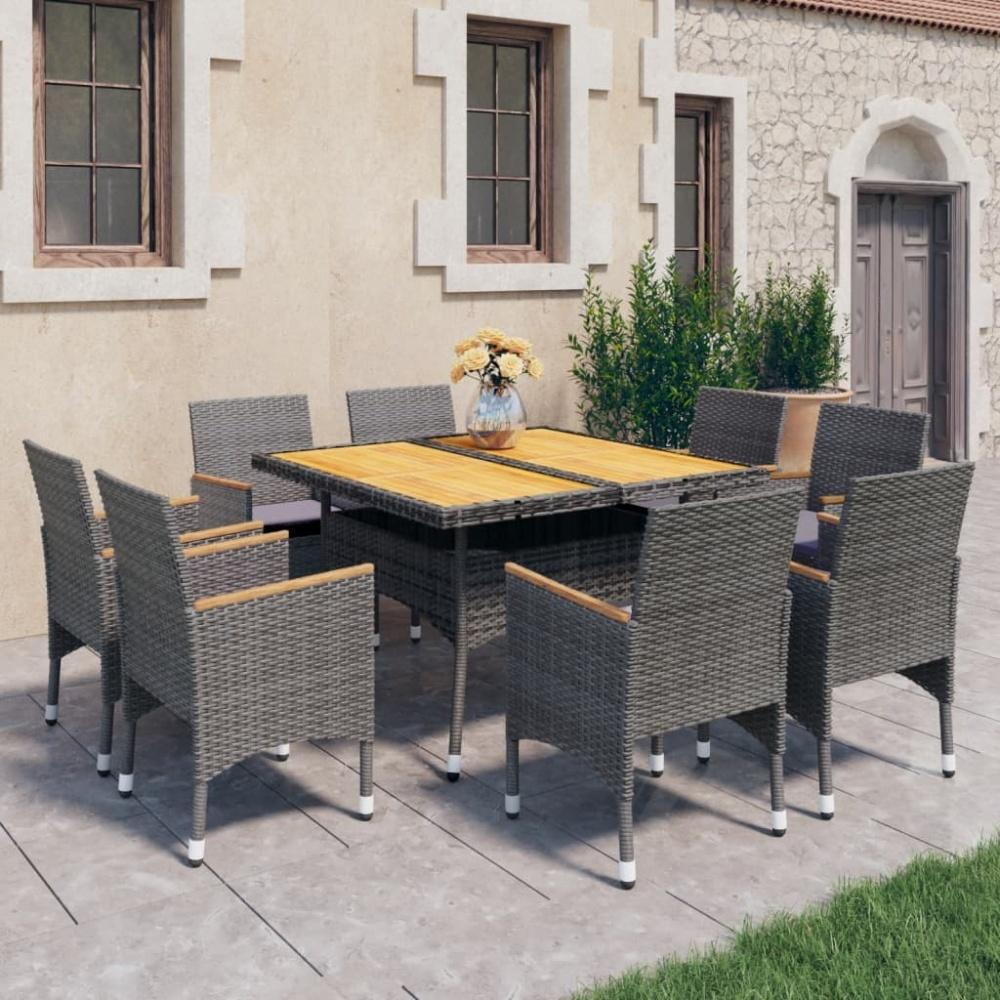 vidaXL 9-tlg. Garten-Essgruppe Poly Rattan und Akazienholz Grau 3058347 Bild 1