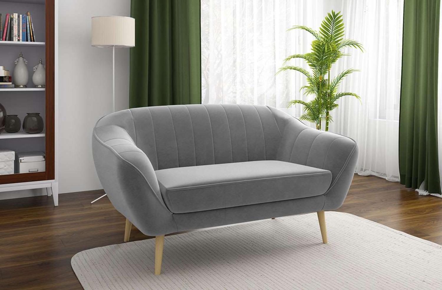 Klassische Sofas, hohe Holzbeine, Skandinavischer Stil - ELI - 2 Sitzer - Hellgrau Velours Bild 1