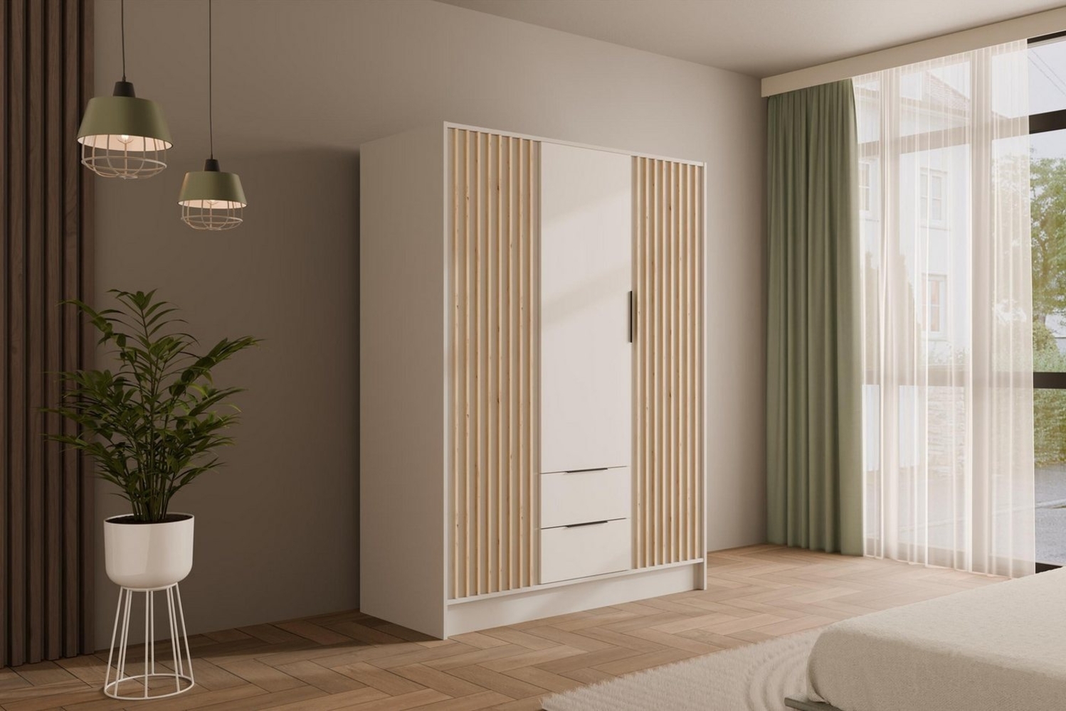 ALTDECOR Drehtürenschrank NELIA (Kleiderschrank Garderobenschrank mit viel Stauraum, Moderner Schrank) Vielseitiger Drehtürenschrank mit Spiegeltüren Spiegel Lamellen Bild 1