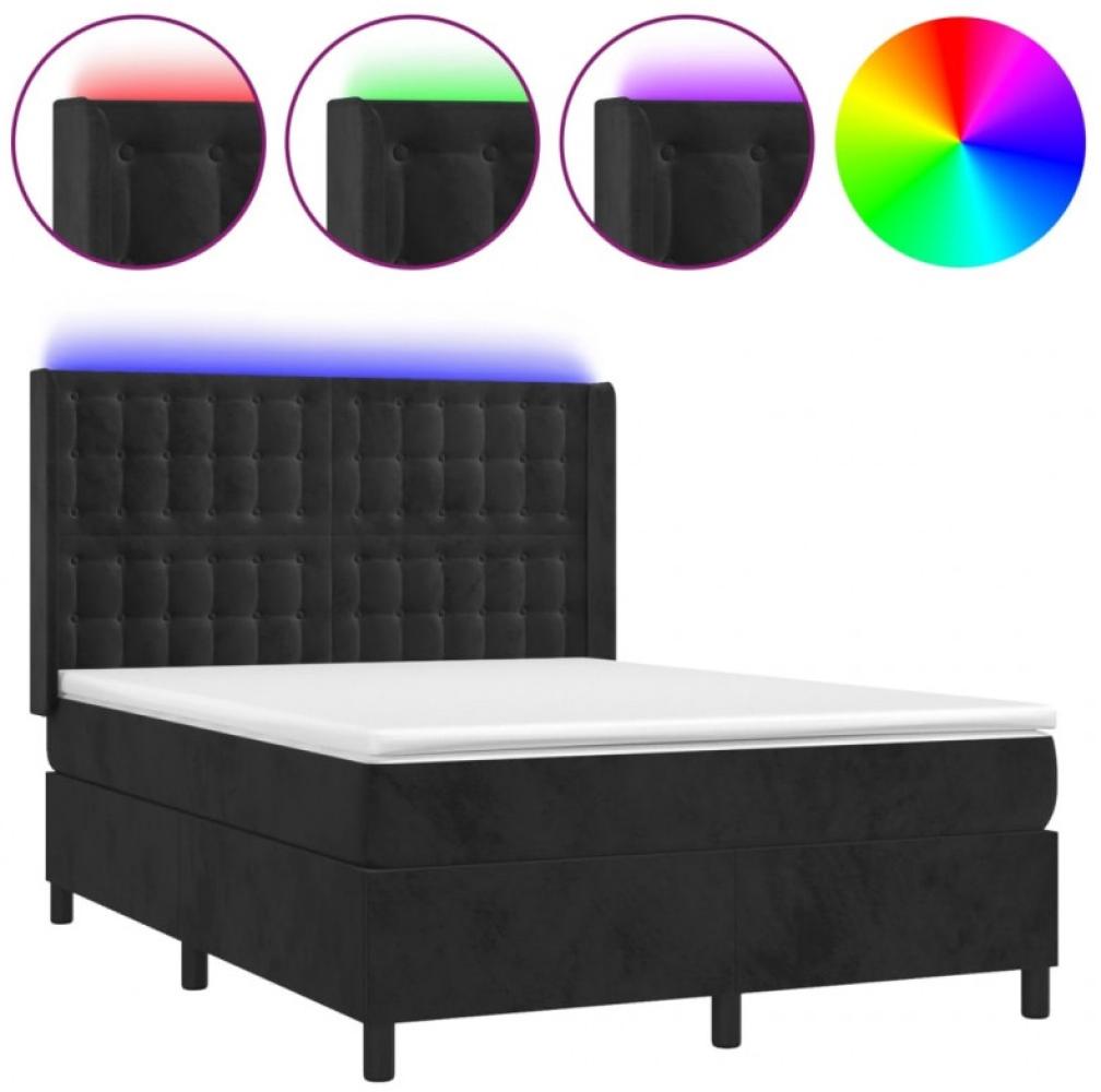 Boxspringbett mit Matratze & LED Schwarz 140x190 cm Samt (Farbe: Schwarz) Bild 1