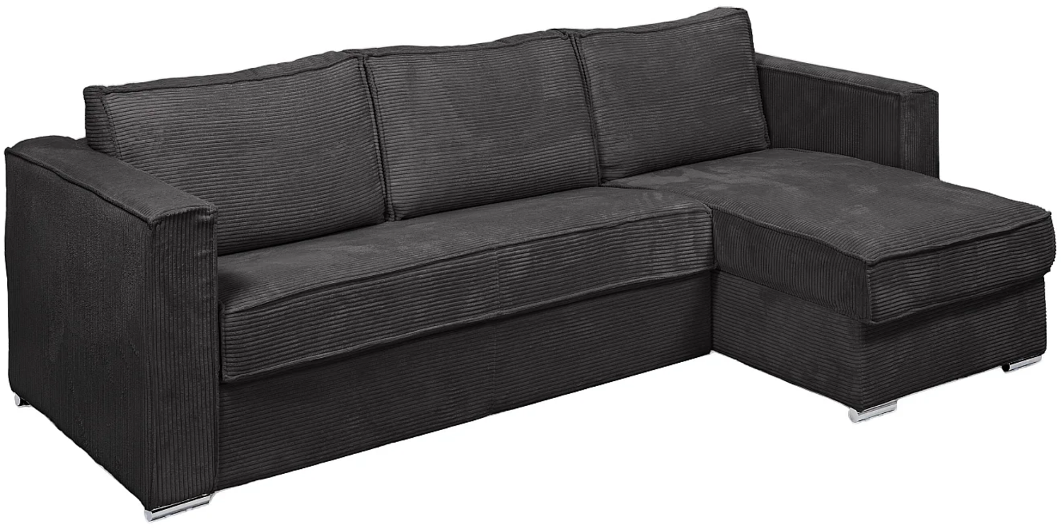 Vente-unique - Eckschlafsofa mit Matratze - Ecke wechselbar - Cord - Anthrazitgrau - Liegefläche 160 cm - Matratze 18 cm - LORETO Bild 1