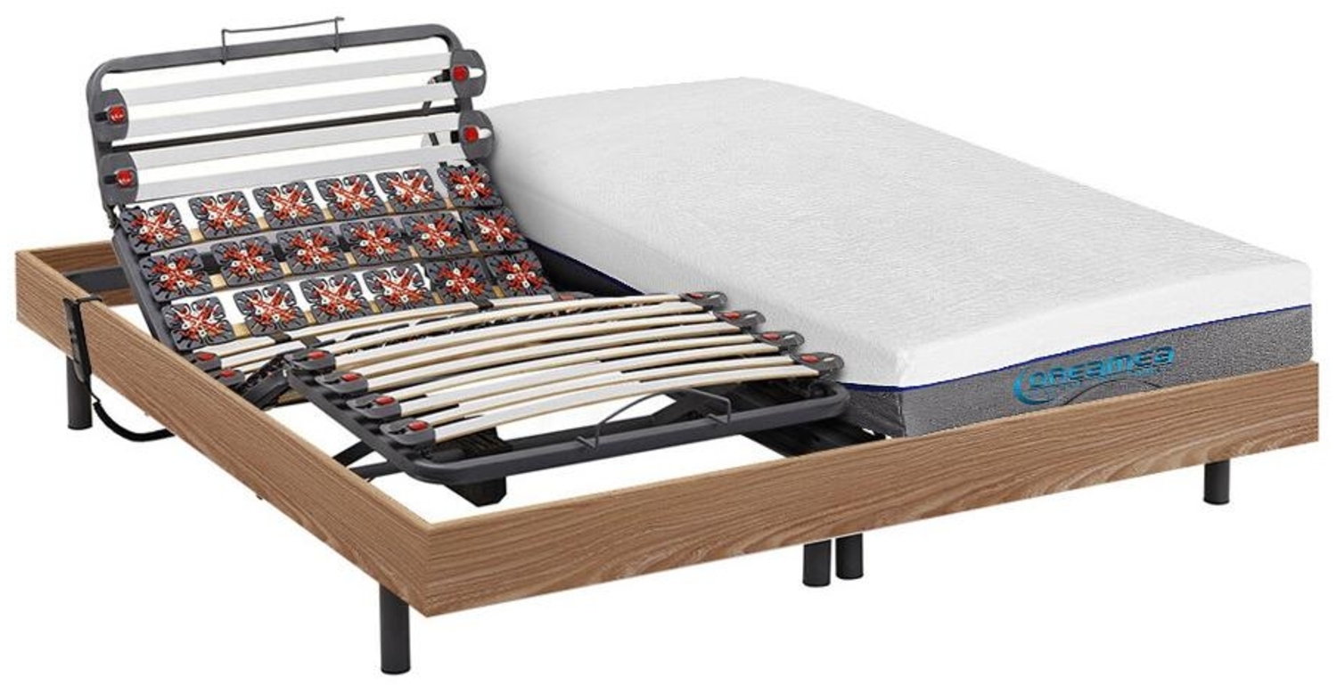 Vente-unique - Relaxbett elektrisch - Matratzen mit Memory Schaum - DIONYSOS von YSMÉE - mit OKIN-Motor - Holzfarben natürlich - 2 x 90 x 200 cm Bild 1