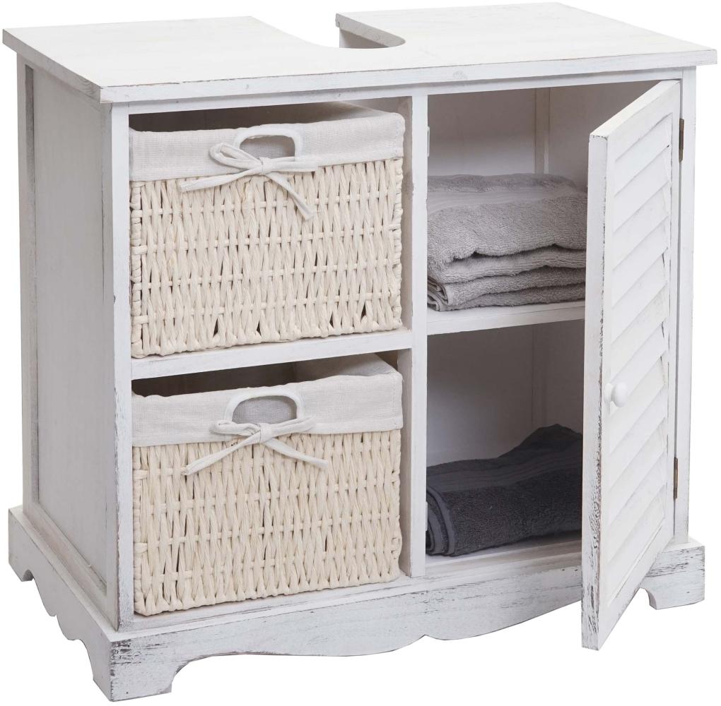 Waschbeckenunterschrank HWC-H20, Badezimmer Waschtisch, Massiv-Holz Korb-Schublade 60x65x31cm ~ shabby weiß Bild 1