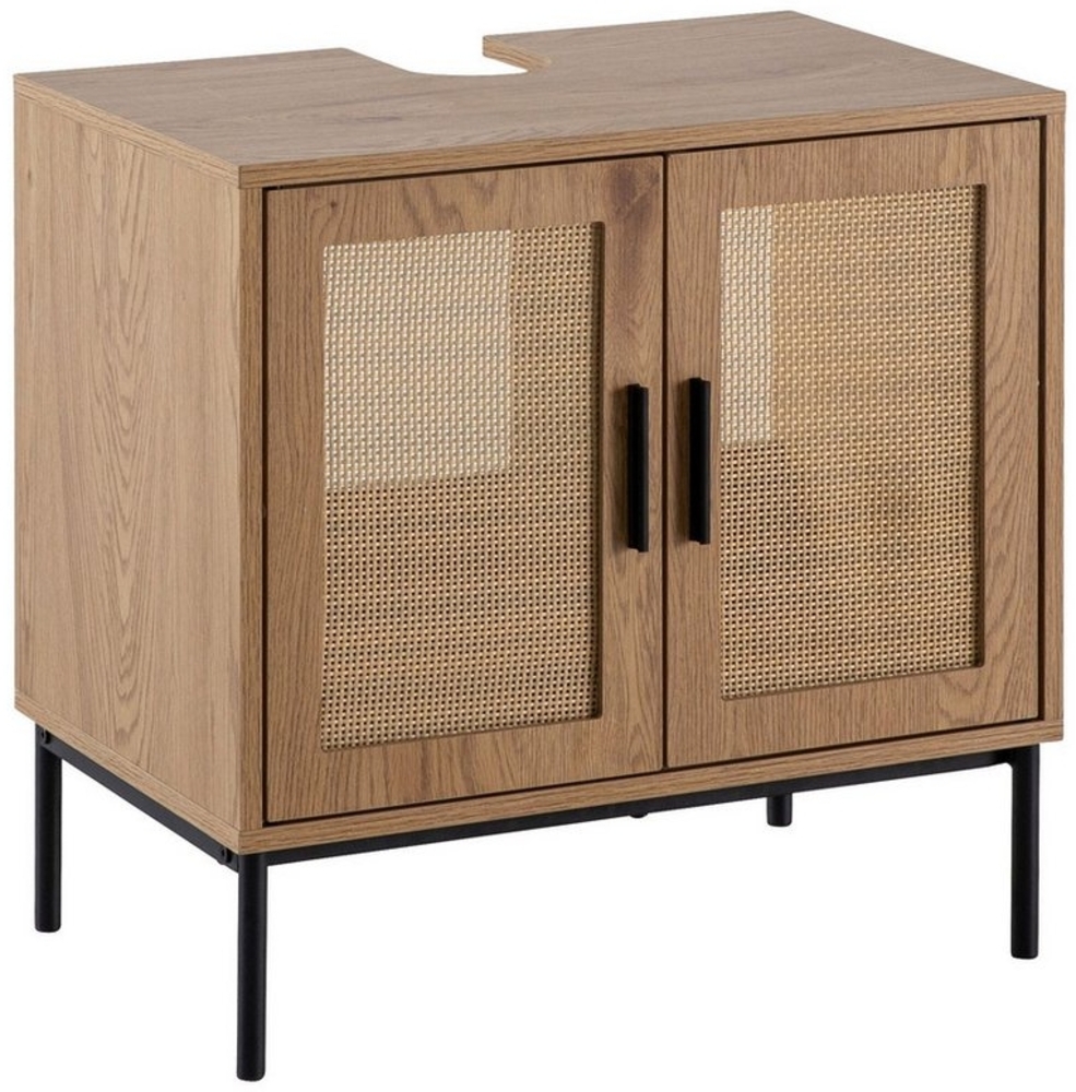 FINEBUY Waschbeckenunterschrank FB104642 (mit Türen, Rattan Eiche-Optik, 60x60x40 cm Modern) Unterschrank Waschbecken, Waschtisch Midischrank Bild 1