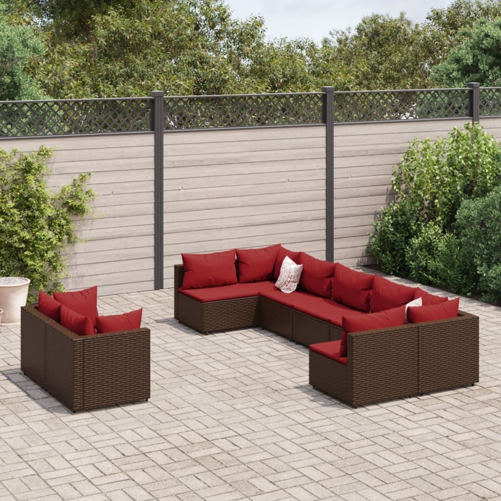 vidaXL 9-tlg. Garten-Sofagarnitur mit Kissen Braun Poly Rattan 3308301 Bild 1