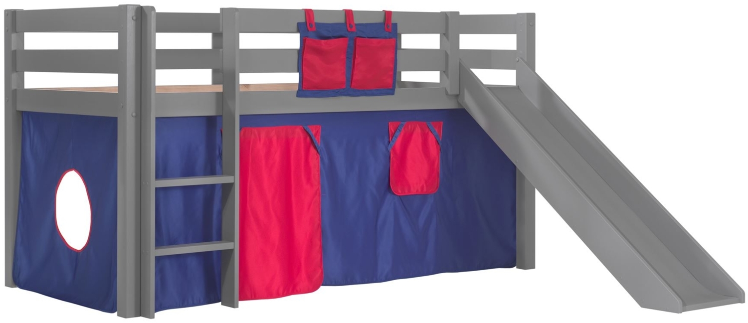 Kinderbett mit Rutsche Karolina Massivholz Grau Textilset Domino Bild 1