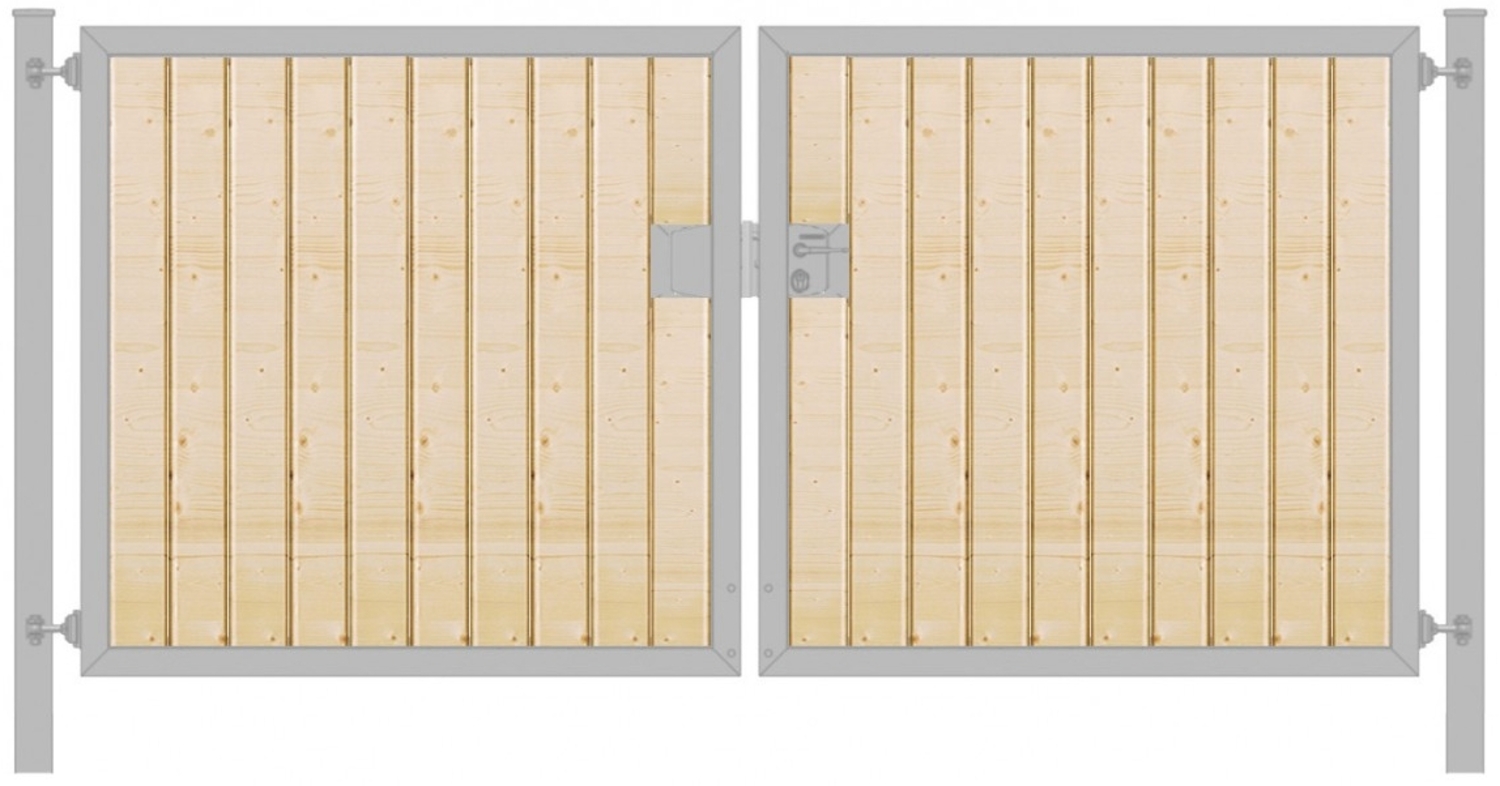 Einfahrtstor Premium (2-flügelig) mit Holzfüllung senkrecht symmetrisch verzinkt B:250 cm H:100 cm Bild 1