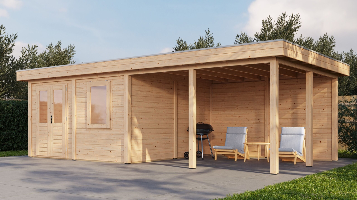 Lugarde Select Modern Gartenhaus mit Vordach Ulm 388x388cm + 400cm - Unbehandelt Bild 1