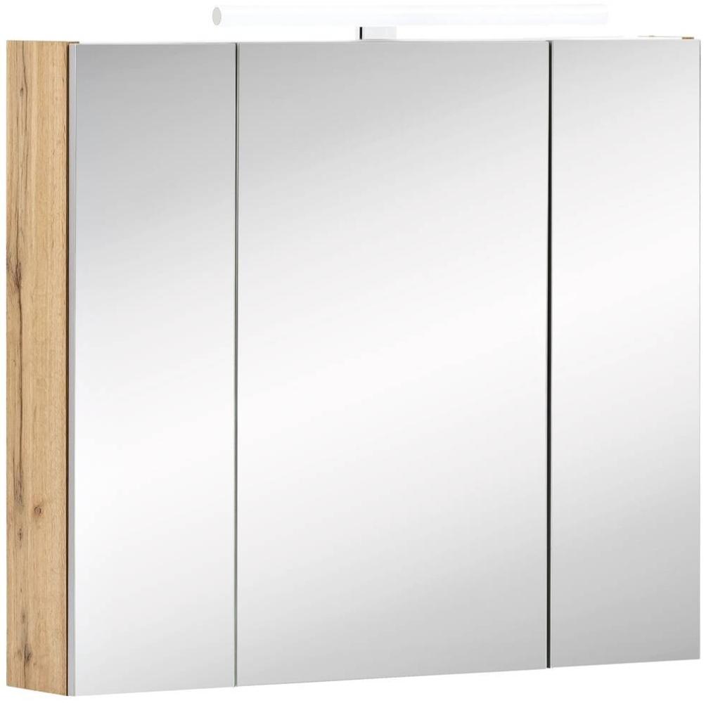 Spiegelschrank 80cm in Eiche-Landhaus DABO-04 mit LED-Beleuchtung, B/H/T: 80/71-75/16 cm Bild 1