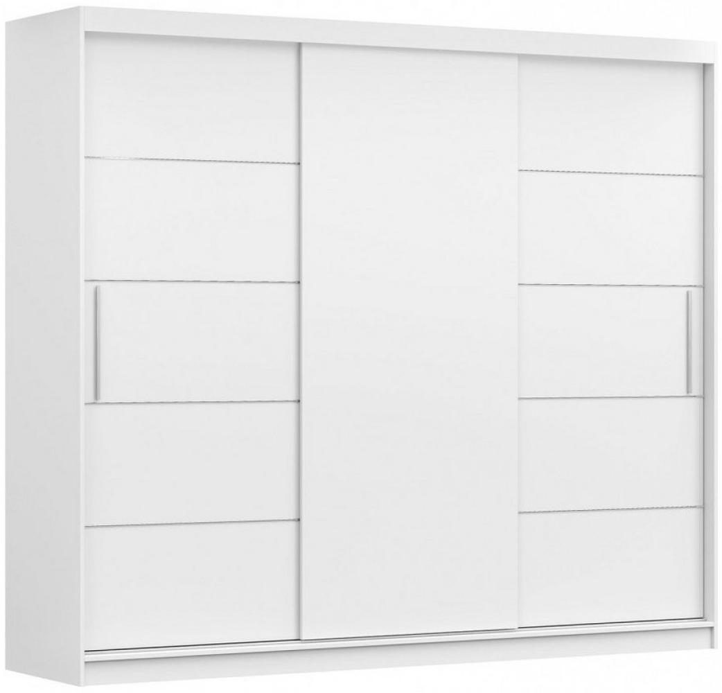 MOEBLO Kleiderschrank ELBA II (Schwebetürenschrank 2-türig Schrank Garderobe Schiebtüren Schlafzimmer, Dekorative Aluminiumleisten, Kleiderstange und Regale) (BxHxT):250x218x61 cm Bild 1