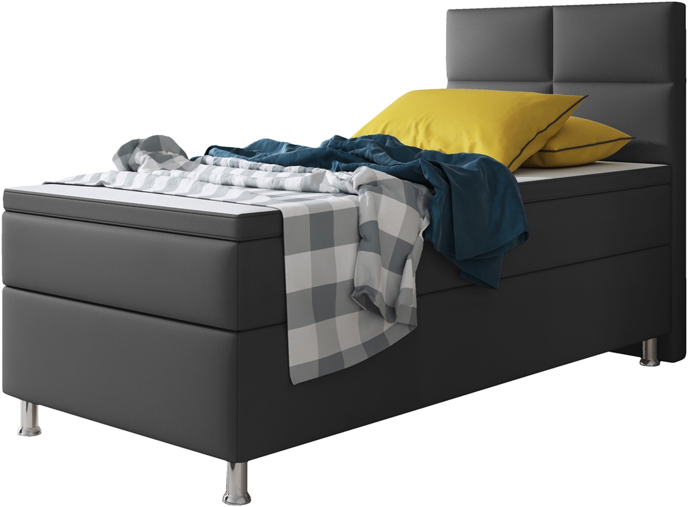 'Miami' Boxspringbett mit Matratze und Topper, Kunstleder Anthrazit, 90x200 cm Bild 1
