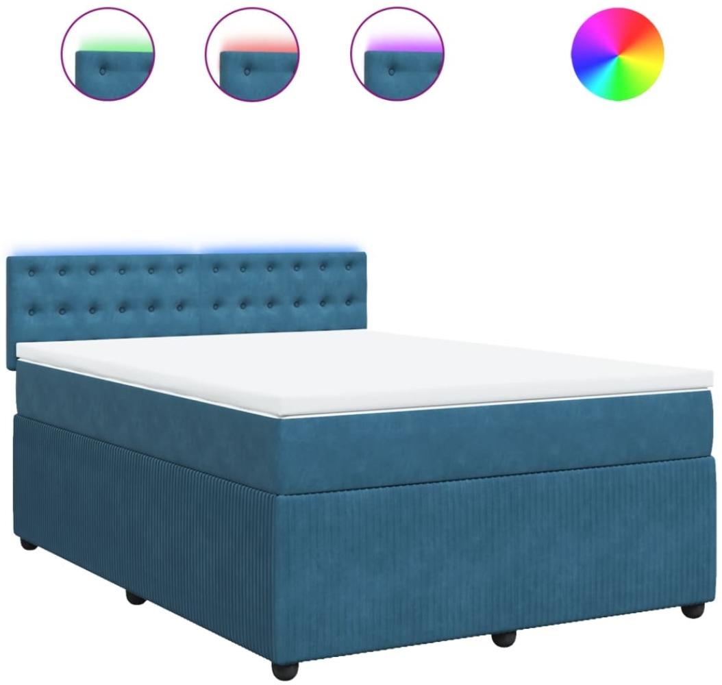 vidaXL Boxspringbett mit Matratze Blau 140x200 cm Samt 3290074 Bild 1