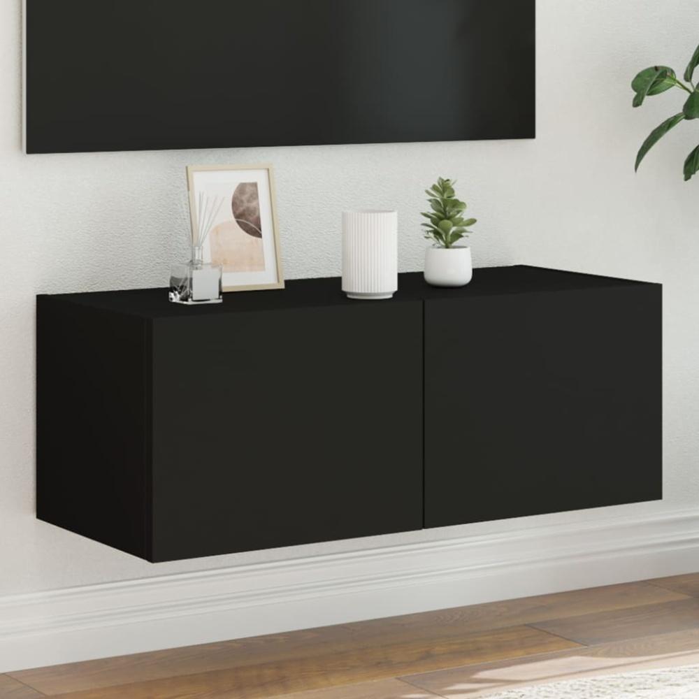 vidaXL TV-Wandschrank mit LED-Leuchten Schwarz 80x35x31 cm 837283 Bild 1