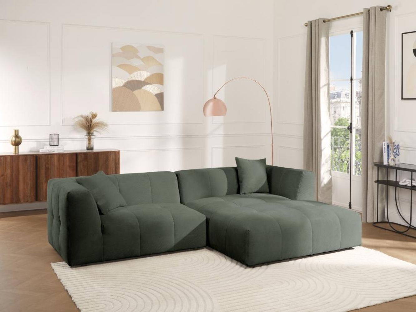 Vente-unique - Ecksofa - Ecke rechts - Cord - Grün - NAEMIA von Maison Céphy Bild 1