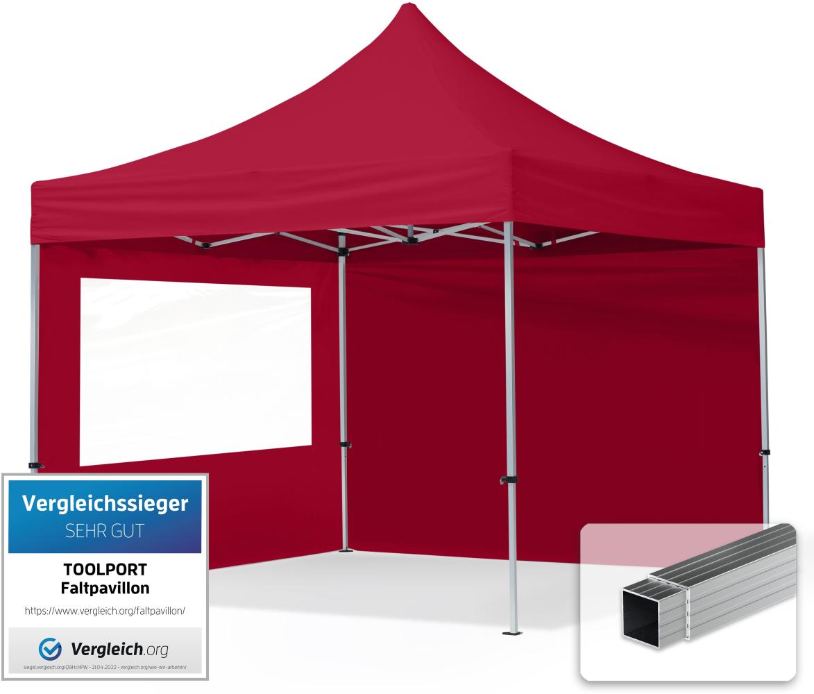 3x3 m Faltpavillon, ECONOMY Alu 32mm, Seitenteile mit Panoramafenster, rot Bild 1