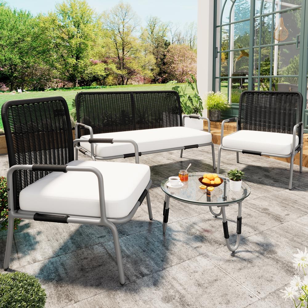 Merax 4-Sitzer Gartenlounge-Set mit Sitzkissen, PE-Rattan grau Bild 1