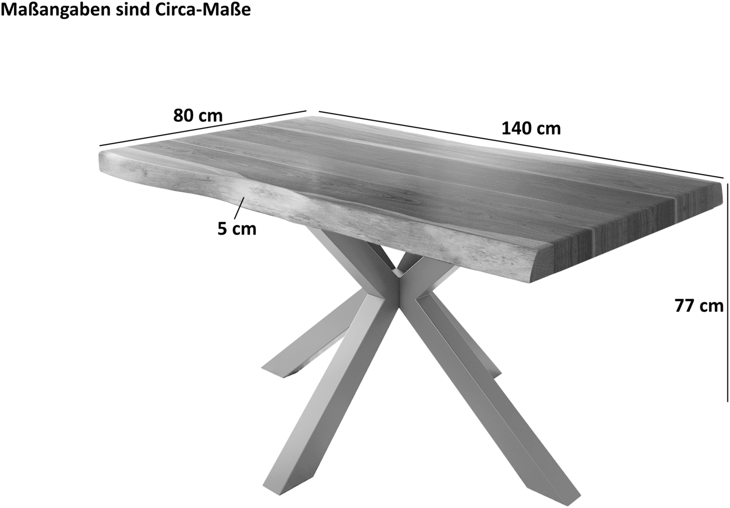 Esstisch Baumkante massiv Akazie Natur 140x80 Spider-Gestell schwarz ATLAS 140110612 Bild 1