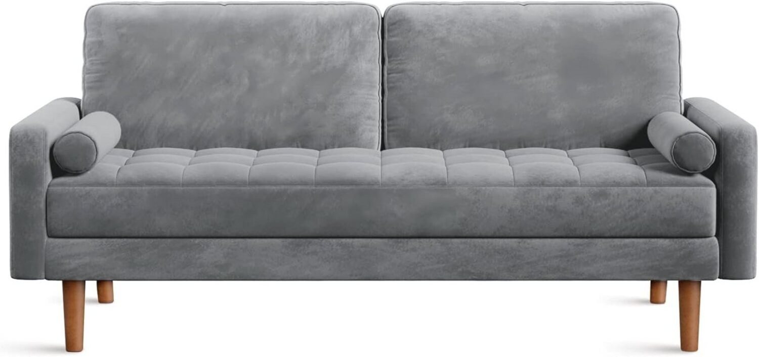 Vesgantti Sofa 2 Sitzer Sofa, Samt Couch mit 2 Wurfkissen 148x78x85cm für Wohnzimmer Bild 1