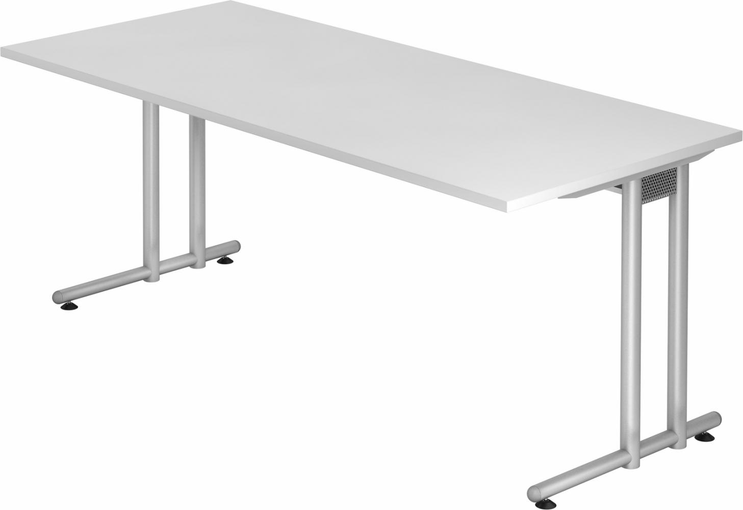 bümö Schreibtisch groß, N-Serie 180x80 cm, Tischplatte aus Holz in weiß, Gestell aus Metall in Silber - PC Tisch, großer Computertisch für's Büro, Office Bürotisch, NS-19-W-S Bild 1