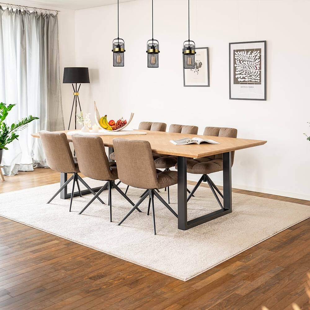 HOME DELUXE Essgruppe Eckig AVENCIA inkl. U-Fuß - 240 x 120 cm Fishbone Oak 6 Stühle Grau Bild 1