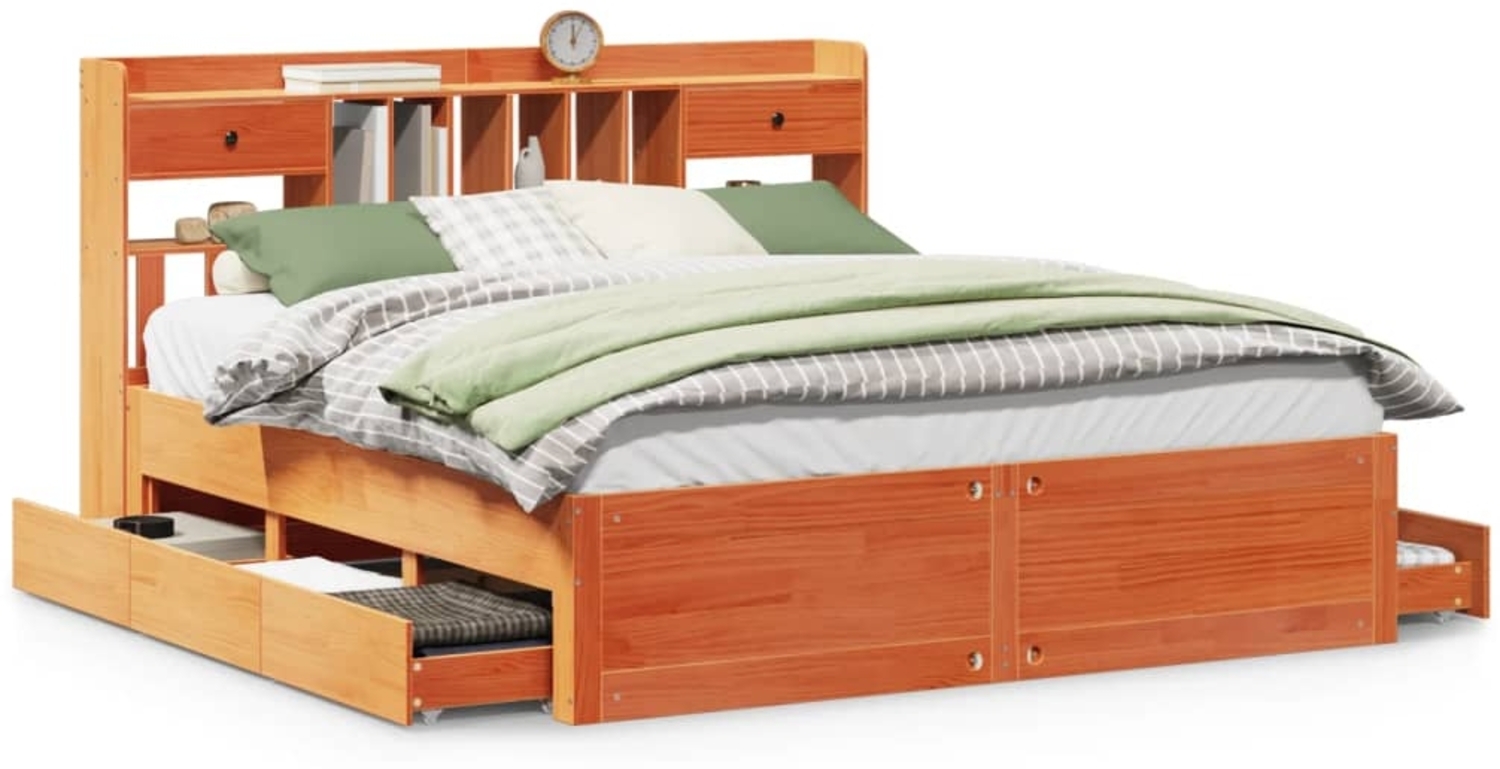 vidaXL Massivholzbett mit Regal ohne Matratze Wachsbraun 180x200 cm 3308953 Bild 1