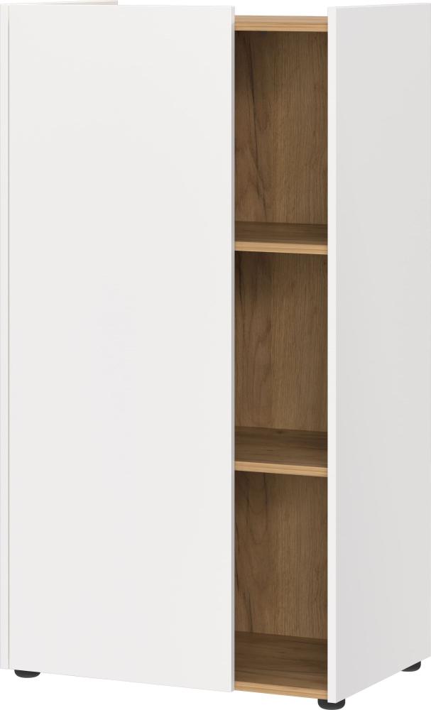 Kadima Design Kratzfester Büroschrank mit Fächernin, 62x42x115, Griffloses Design, Weiß-Beige, Deutscher Qualität, "Sage"-Serie Bild 1