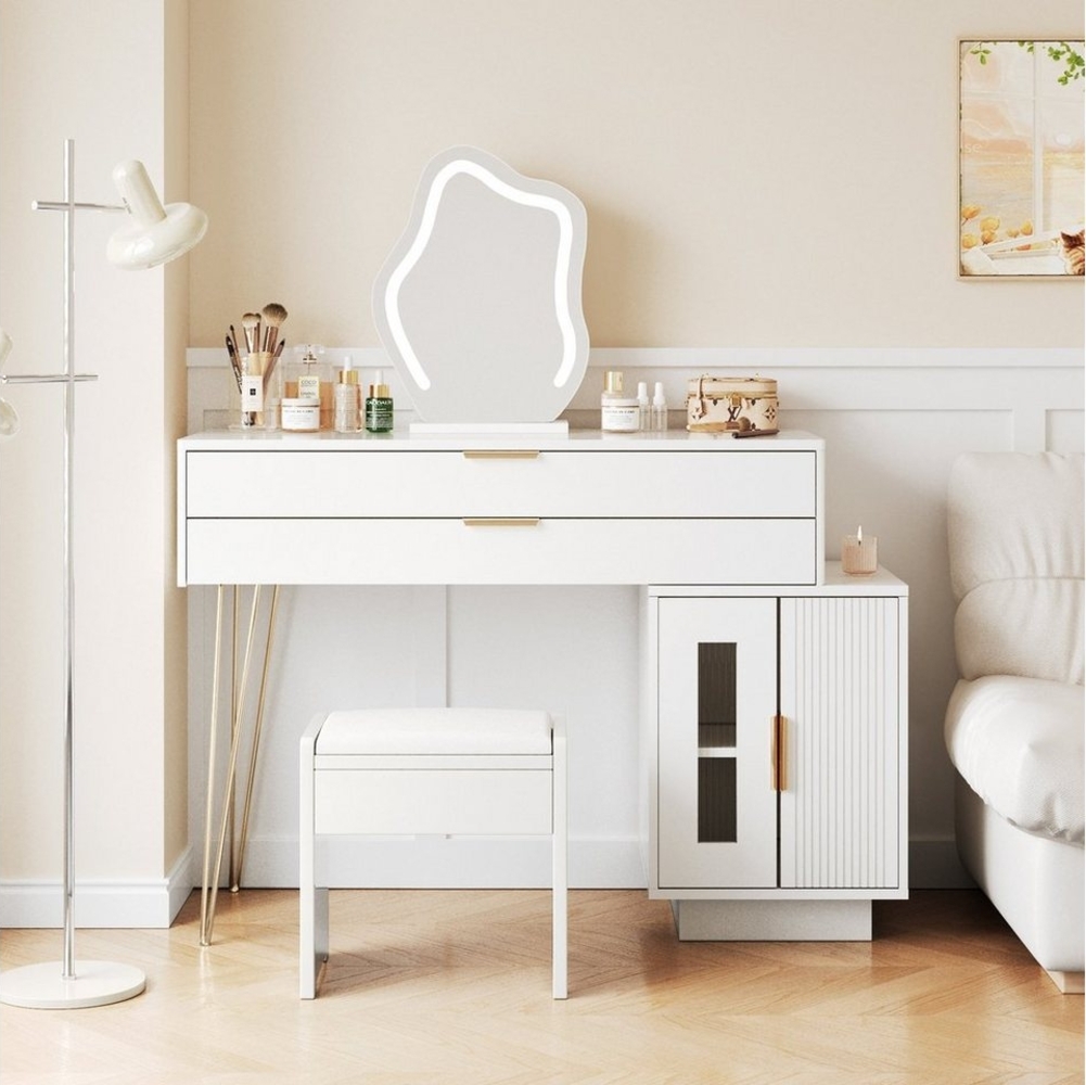 Merax Schminktisch mit LED-Bleuchtung und Spiegel in Wolkenform, Frisiertisch mit Seitenschrank und Schubladen, Kosmetiktisch Bild 1
