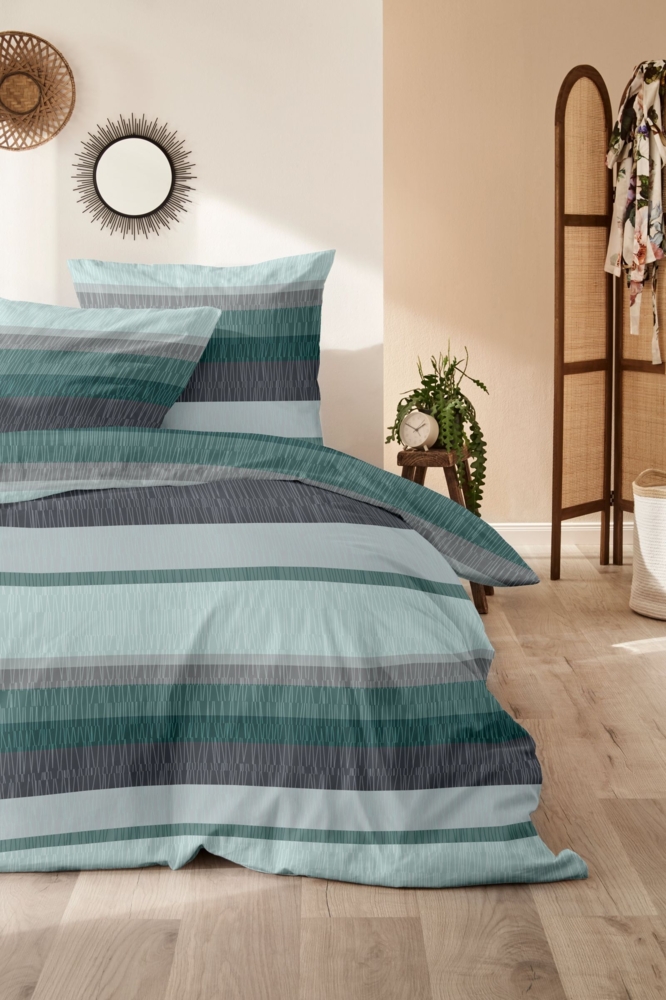 Westminster Biber Bettwäsche 135x200 Streifen grau grün salbei 172165-55 Bild 1