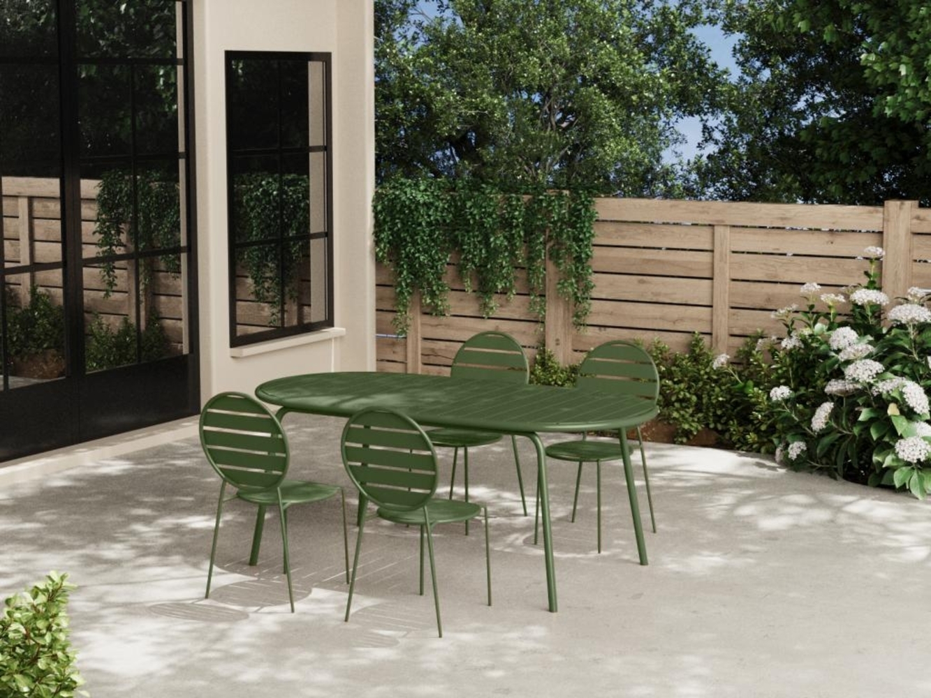 Vente-unique - Garten-Essgruppe: Tisch oval 180 cm + 4 Stühle - Metall - Kaki - MONTEFARO von MYLIA Bild 1