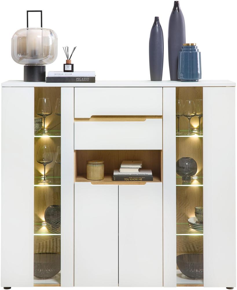 Highboard MEMPHIS Weiß mit Artisan Eiche Nachbildung und LED Bild 1