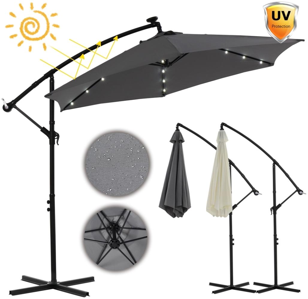 Terrassenschirm Sonnenschirm Grau Kurbelschirm 300 cm Sonnenschutz Ampelschirm LED Gartenschirm Marktschirm Strandschirm 3 m Meter Aufklappbar Garten Bild 1