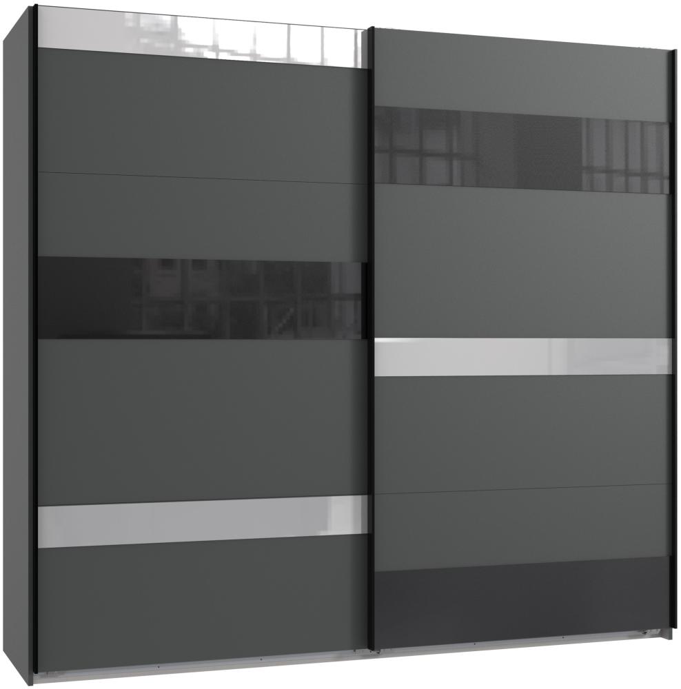 Schwebetürenschrank >MONACO< (BxH: 225x210 cm) GRAPHIT, GLAS SCHWARZ GLAS GREY Bild 1