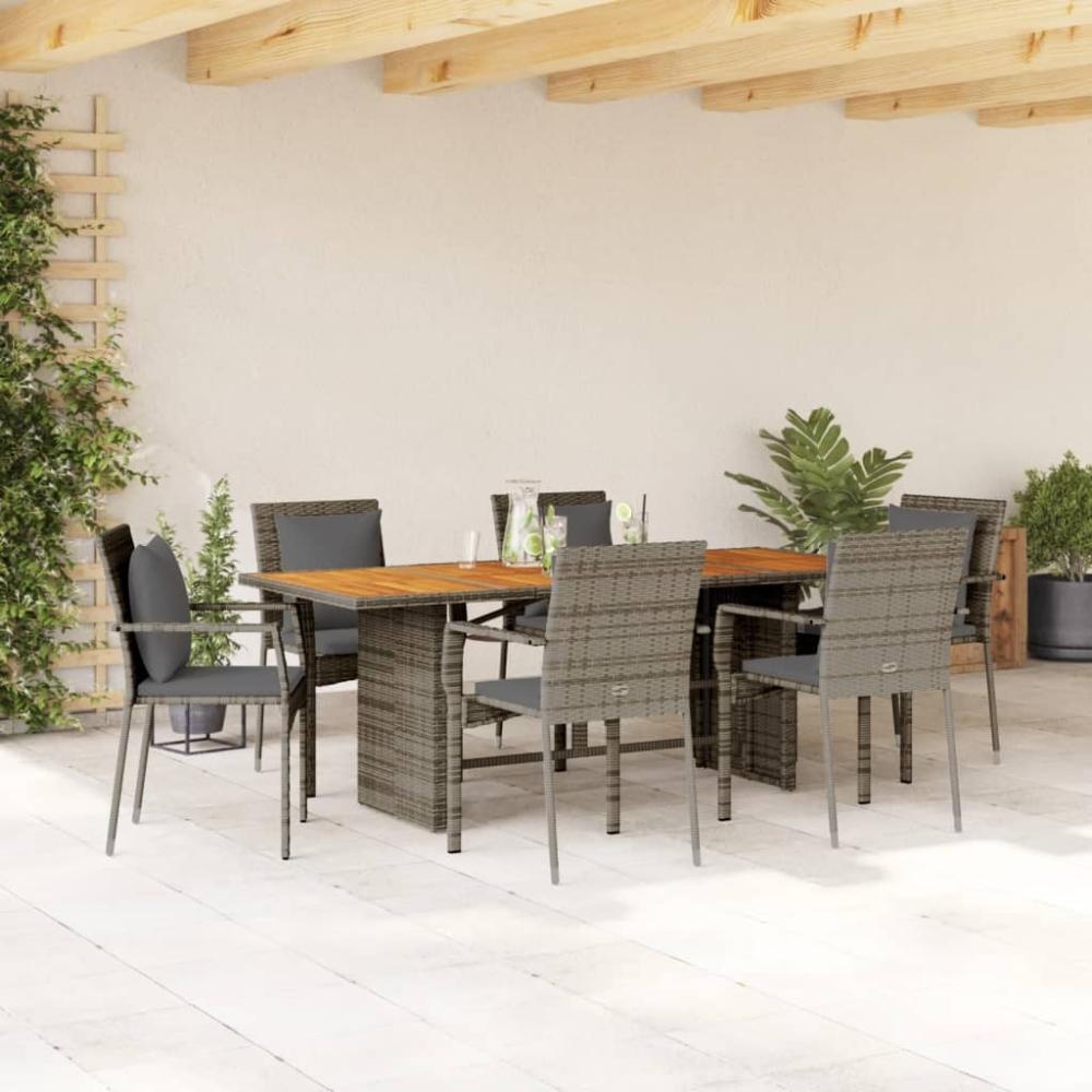 vidaXL 7-tlg. Garten-Essgruppe mit Kissen Grau Poly Rattan 3213500 Bild 1