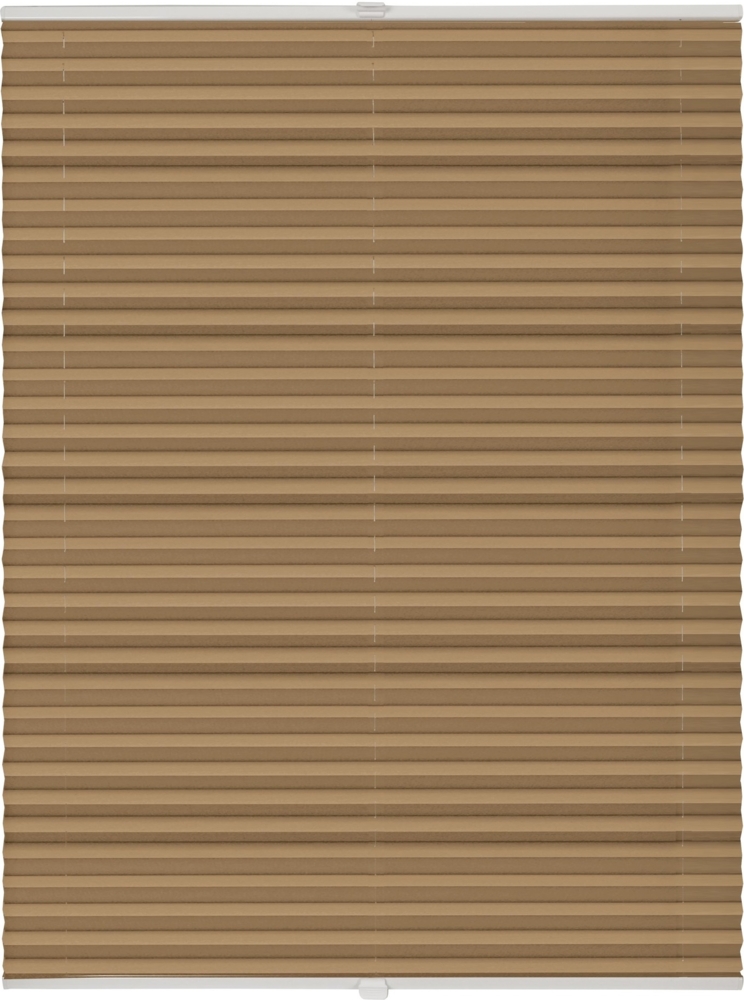 ondeco Plissee Klemmfix auf Maß für alle Fenster innen, ohne Bohren, Montage Klemmträger Sonnenschutz Sichtschutz Rollo Blickdicht - Cappuccino - B): 61-70 cm, H): 101-150 cm Bild 1
