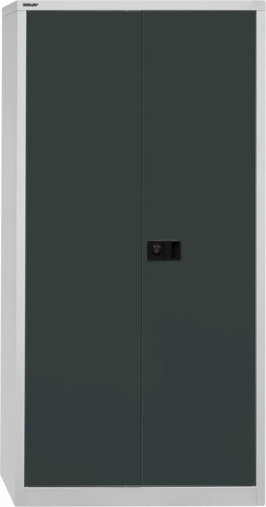 BISLEY Flügeltürenschrank Universal, 4 Fachböden, 5 OH, Stahl, 525 Korpus Lichtgrau, Fronten Anthrazitgrau, 40 x 91,4 x 195 cm Bild 1