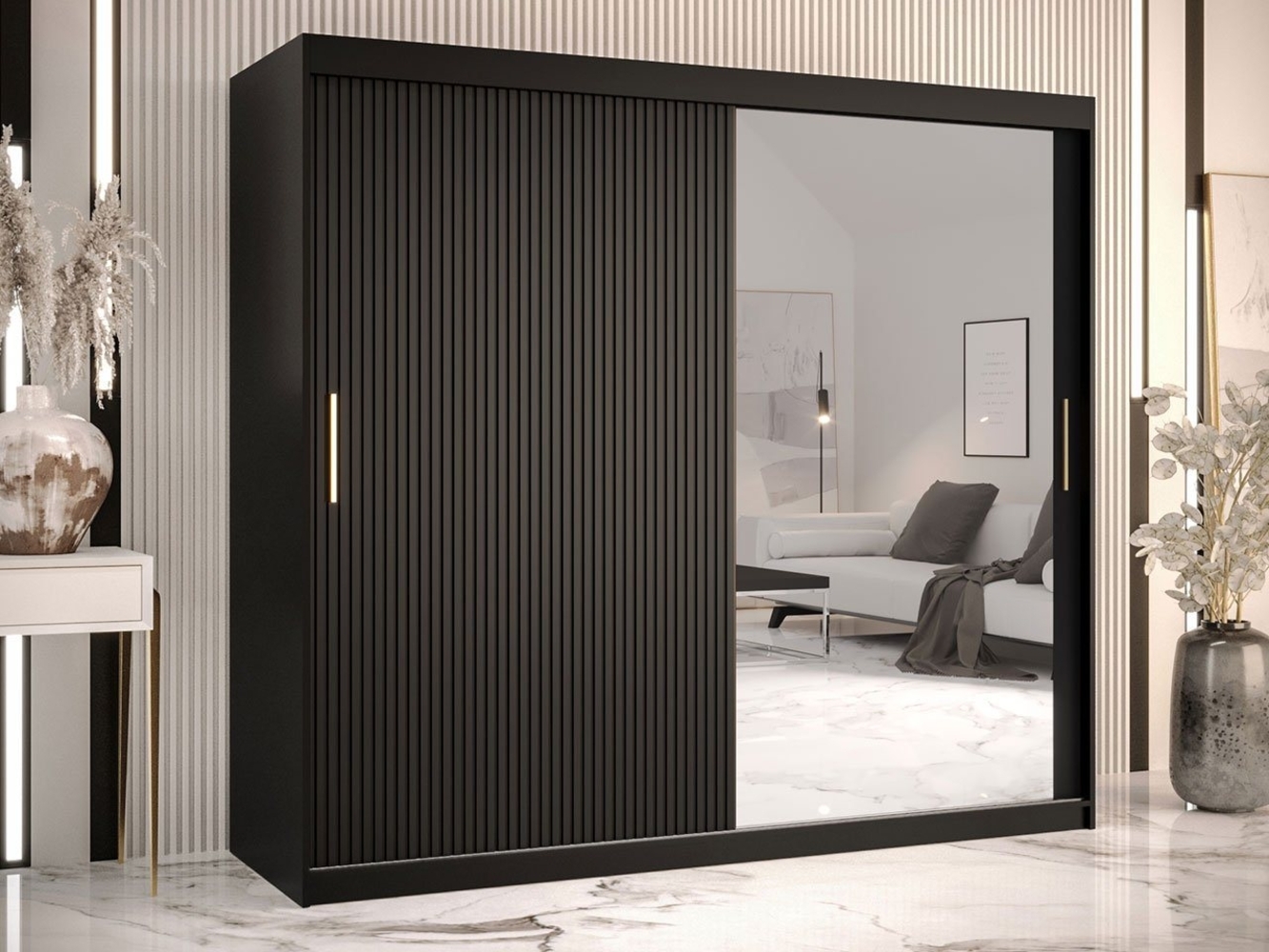 Kleiderschrank Kirtan Slim 2 200 (Farbe: Schwarz, Größe: 200 cm) Bild 1