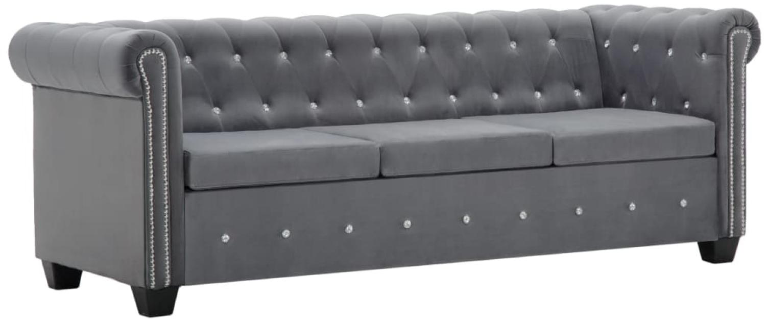 vidaXL Chesterfield Sofa 3-Sitzer Samtbezug 199 x 75 x 72 cm Grau Bild 1