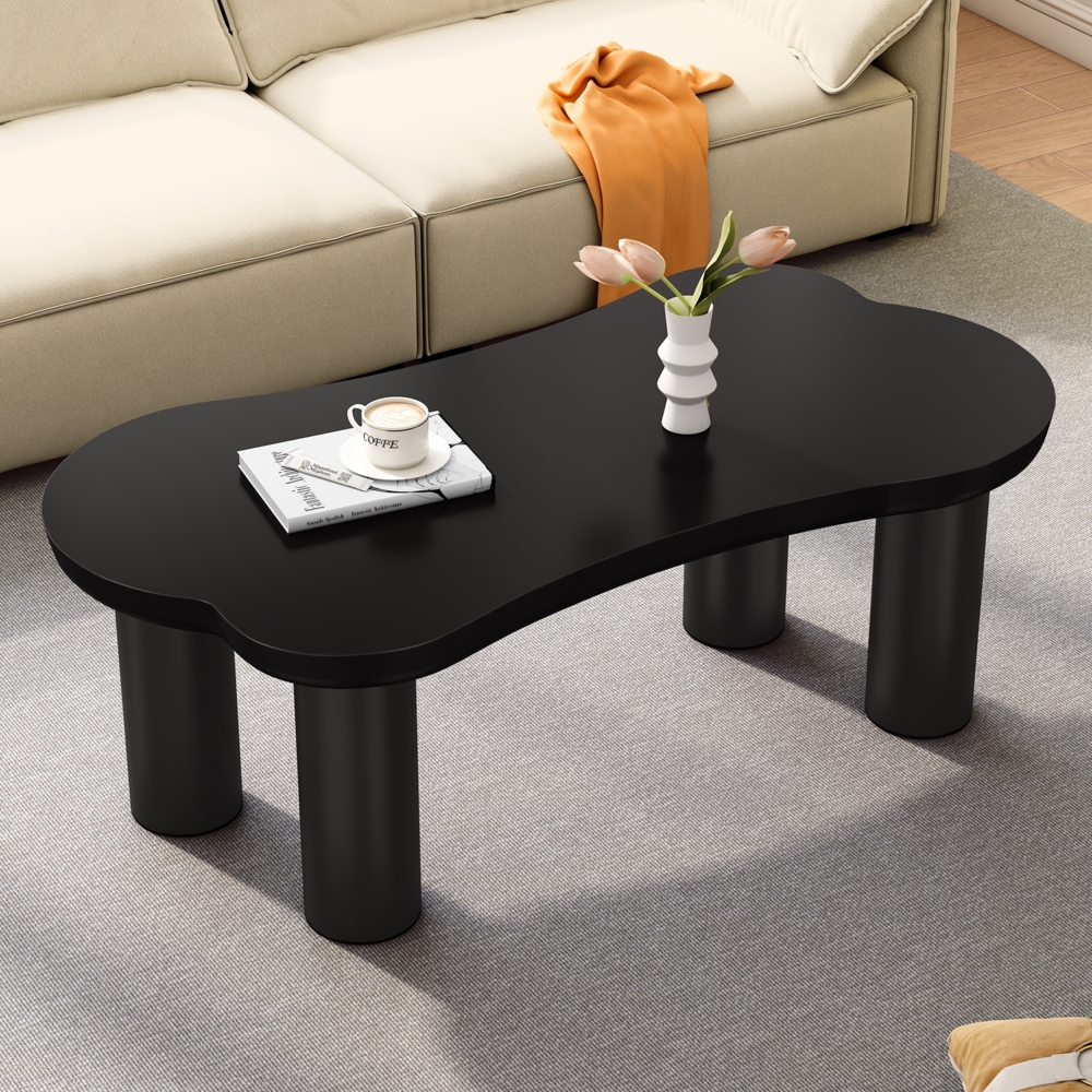 Merax Couchtisch, MDF-Tischplatte und PVC-Beine, mit Filzunterlage, Unregelmäßiger Couchtisch , Schwarz Bild 1