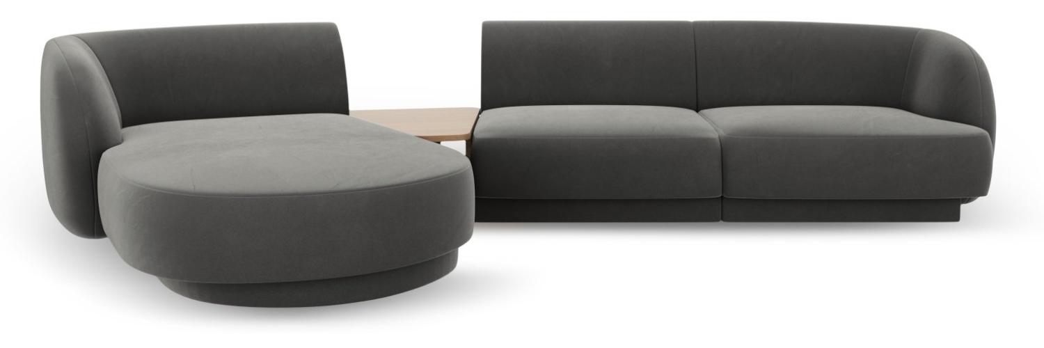 Micadoni Modulares Sofa Miley mit Recamiere 3-Sitzer Links Samtstoff Hellgrau Bild 1