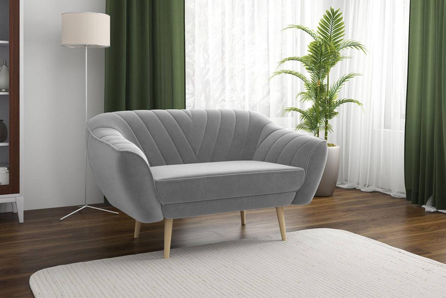 Klassische Sofas, Lounge-sofa, Ziernähte - MIA - 2 Sitzer - Hellgrau Velours Bild 1