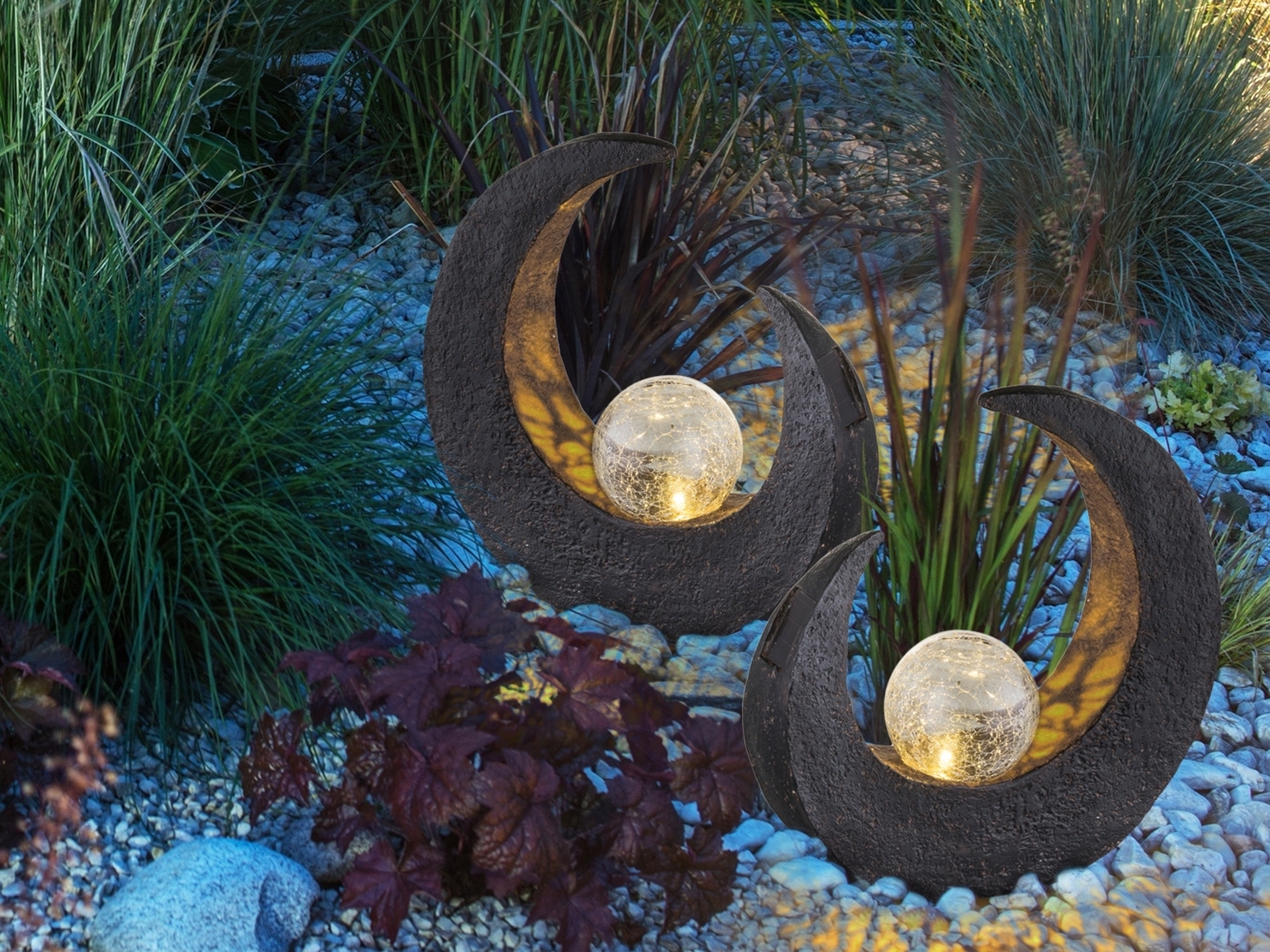 2er SET LED Solarleuchten Steinoptik mit Crackleglas, Höhe 30,5cm Bild 1