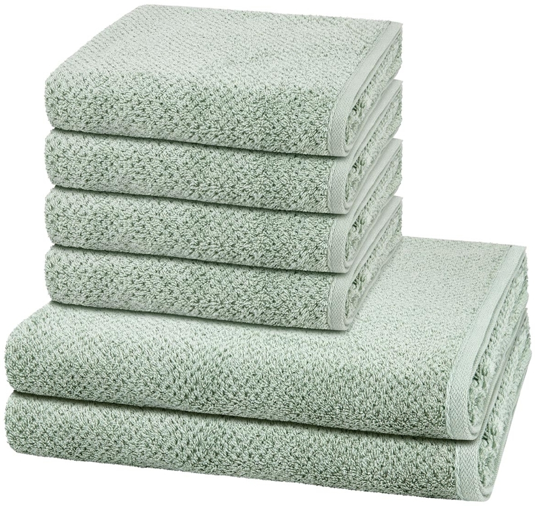 Cawö Pure 6 tlg. Frottier-Set - 4 X Handtuch (50 X 100cm), 2 X Duschtuch (80 X 150cm) - 494 g/m2 - Eukalyptus Bild 1