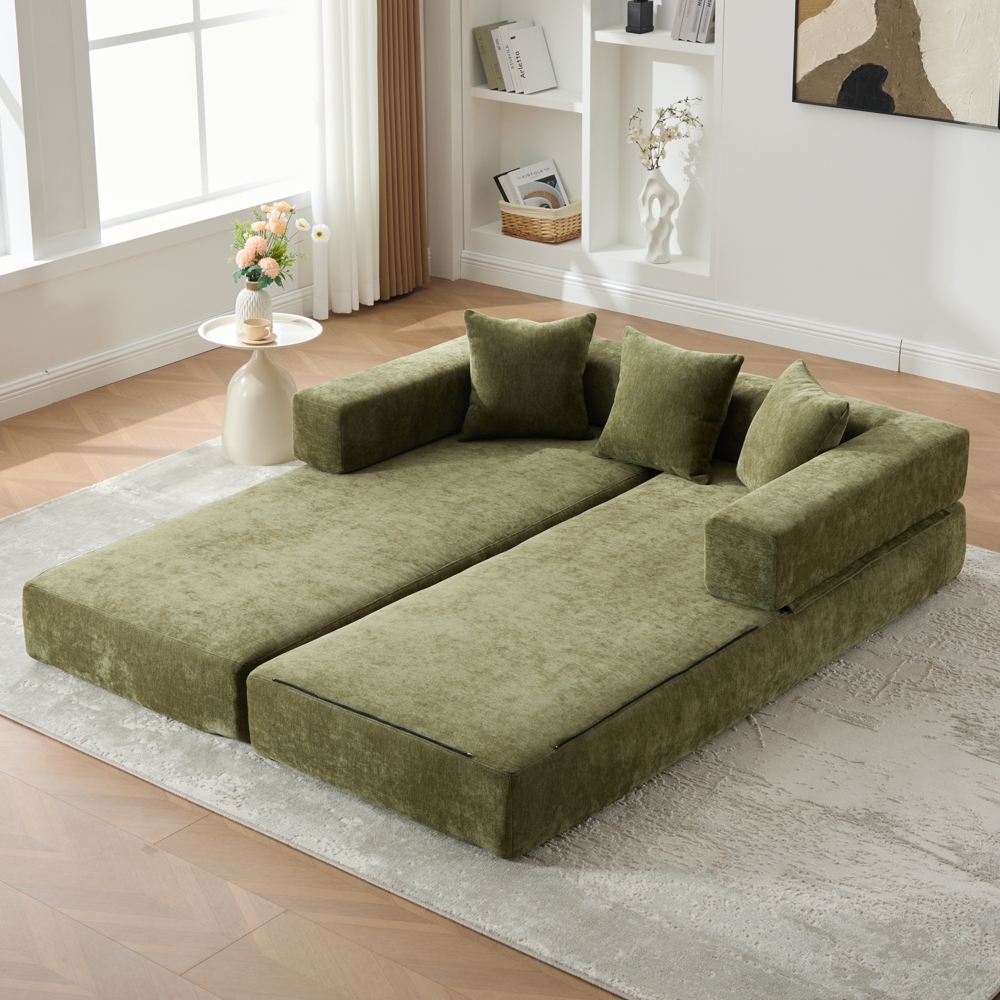 LVHOM Schlafsofa 3 sitzer, Klappsofa mit Schlaffunktion, Bodensofa, Schlafcouch aus Chenille-Stoff, frei Kombination, 198x79x60 cm Bild 1